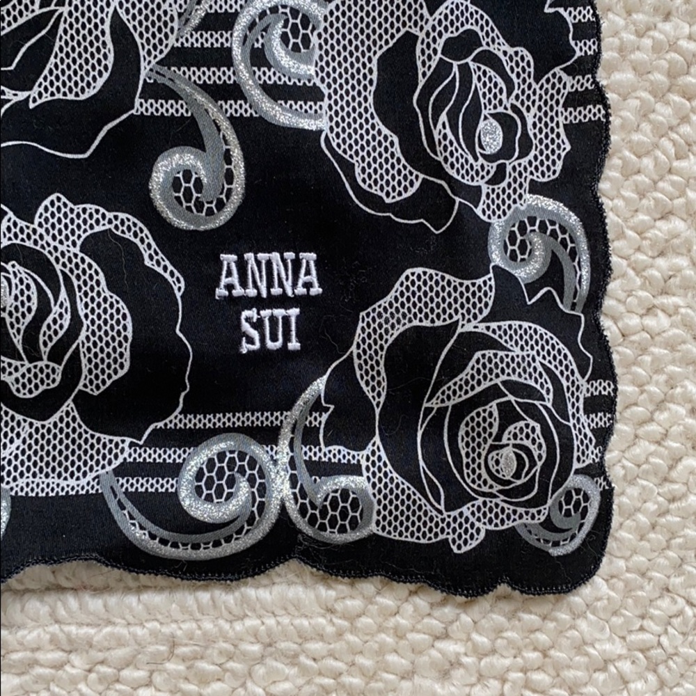Anna Sui Silver Roses Scarf w/ Scalloped Edge